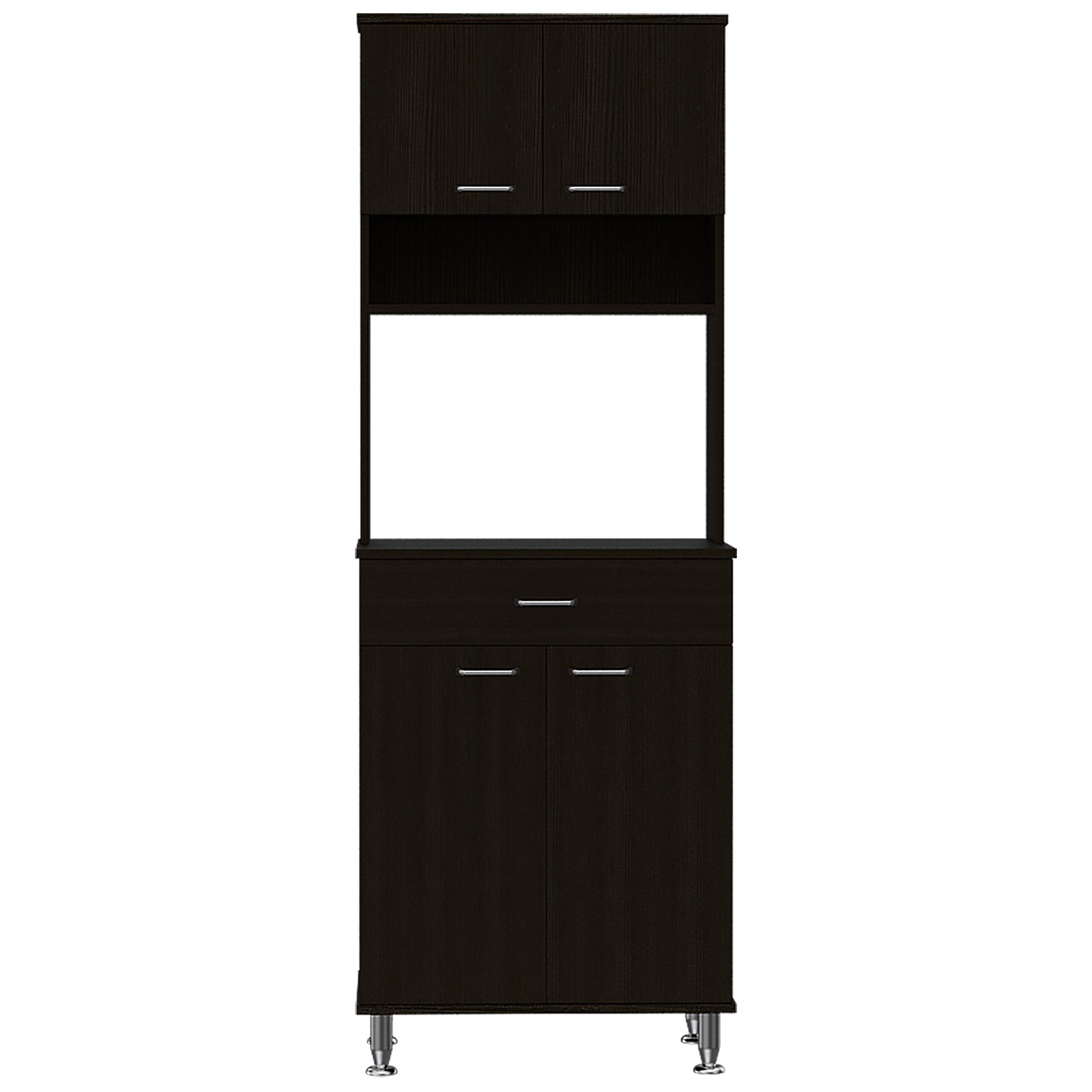 Helis 60 Kitchen Pantry 66,5&quot; H with Microwave Shelf, Two Storage Cabinets, Black