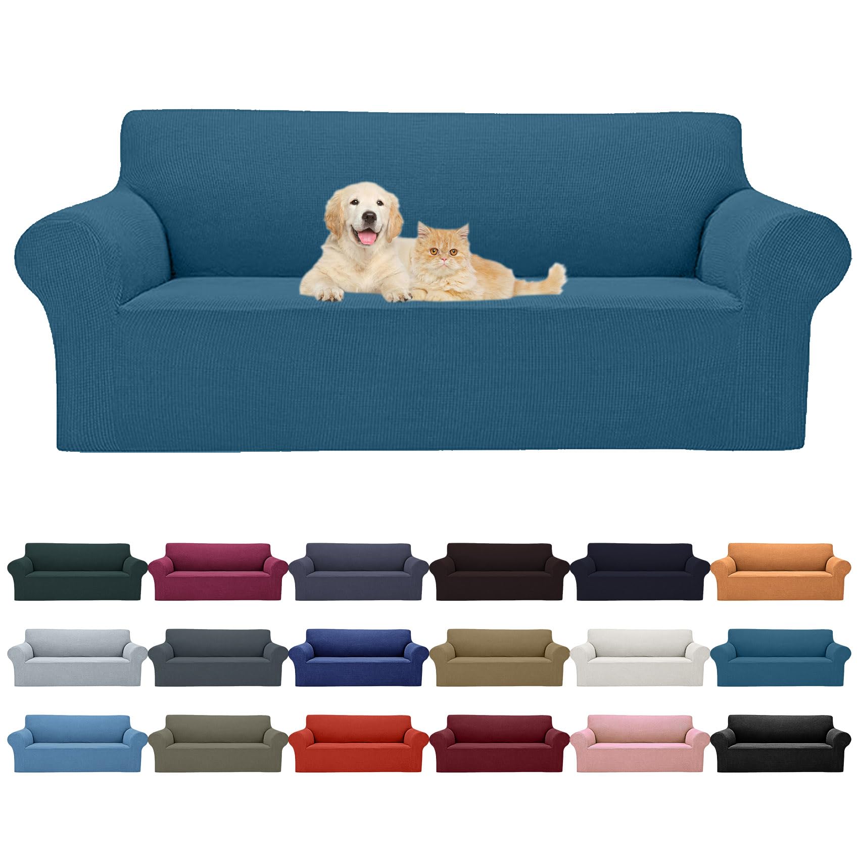 2025 New Stretch Oversized Sofa Slipcovers Couch Sofa Cover For 4 Seater Furniture Protector Covers With Elastic Bottom Jacquard Fabric Small Checks For Pets, Kids - Peacock Blue