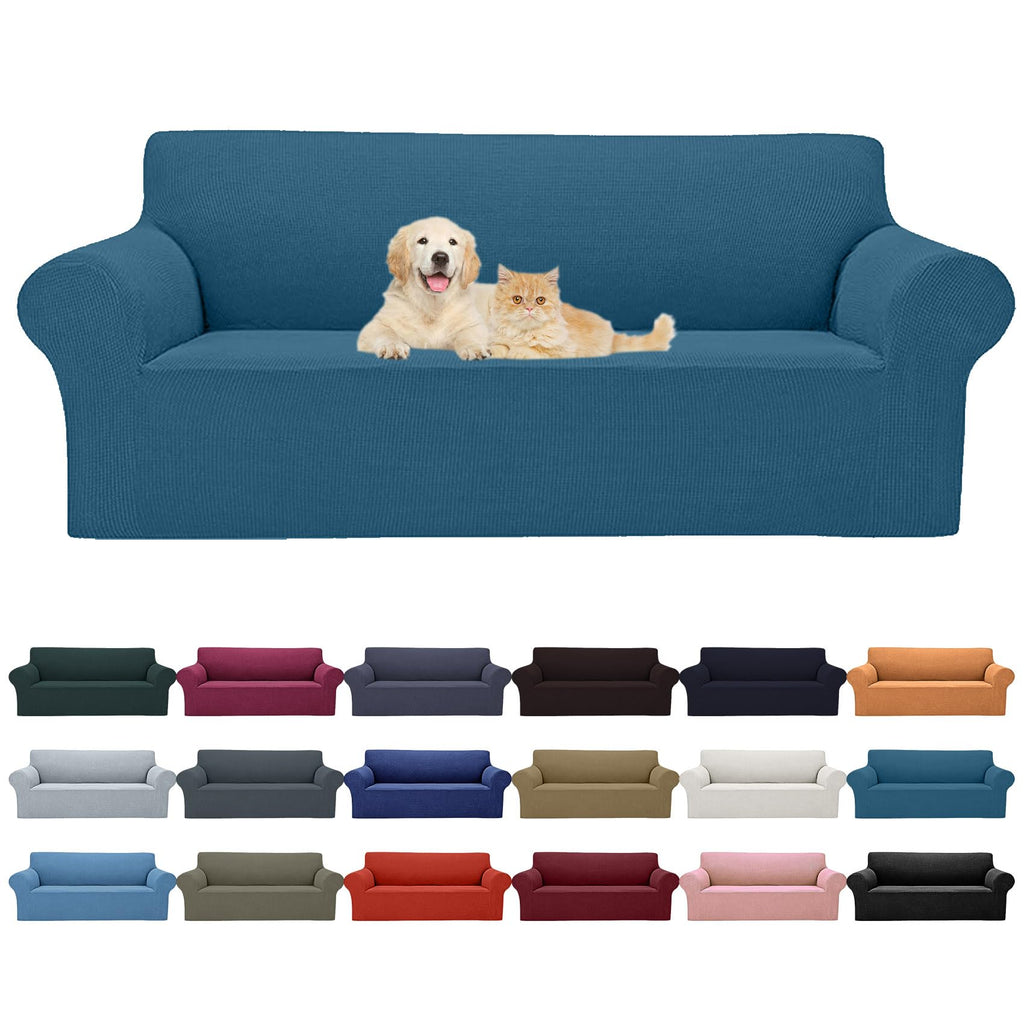 2025 New Stretch Oversized Sofa Slipcovers Couch Sofa Cover For 4 Seater Furniture Protector Covers With Elastic Bottom Jacquard Fabric Small Checks For Pets, Kids - Peacock Blue