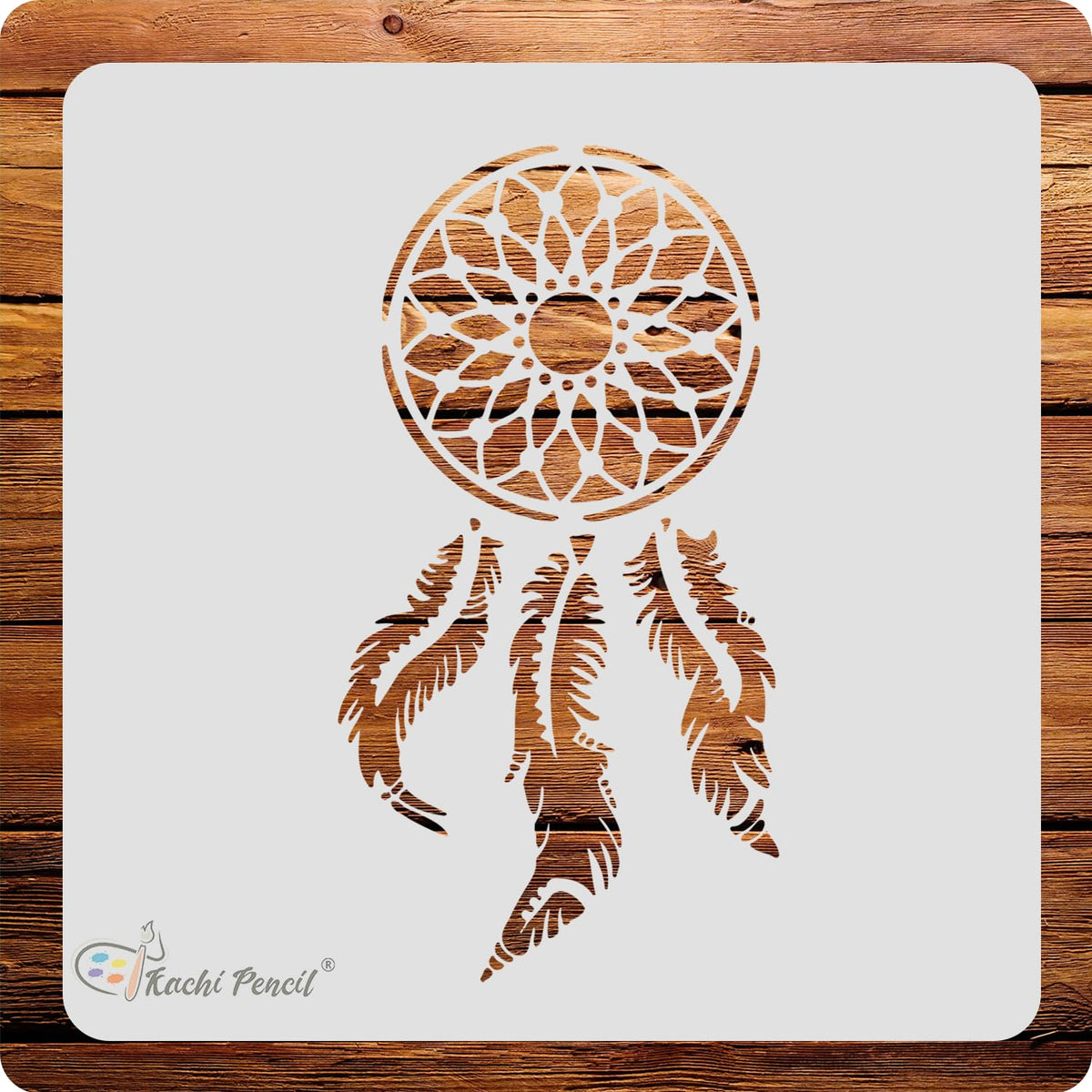Kachi Pencil Dreamcatcher Design Art and Craft Stencils for Painting, Size 6 x 6 inch Reusable Stencil for Painting, Fabric, Gla