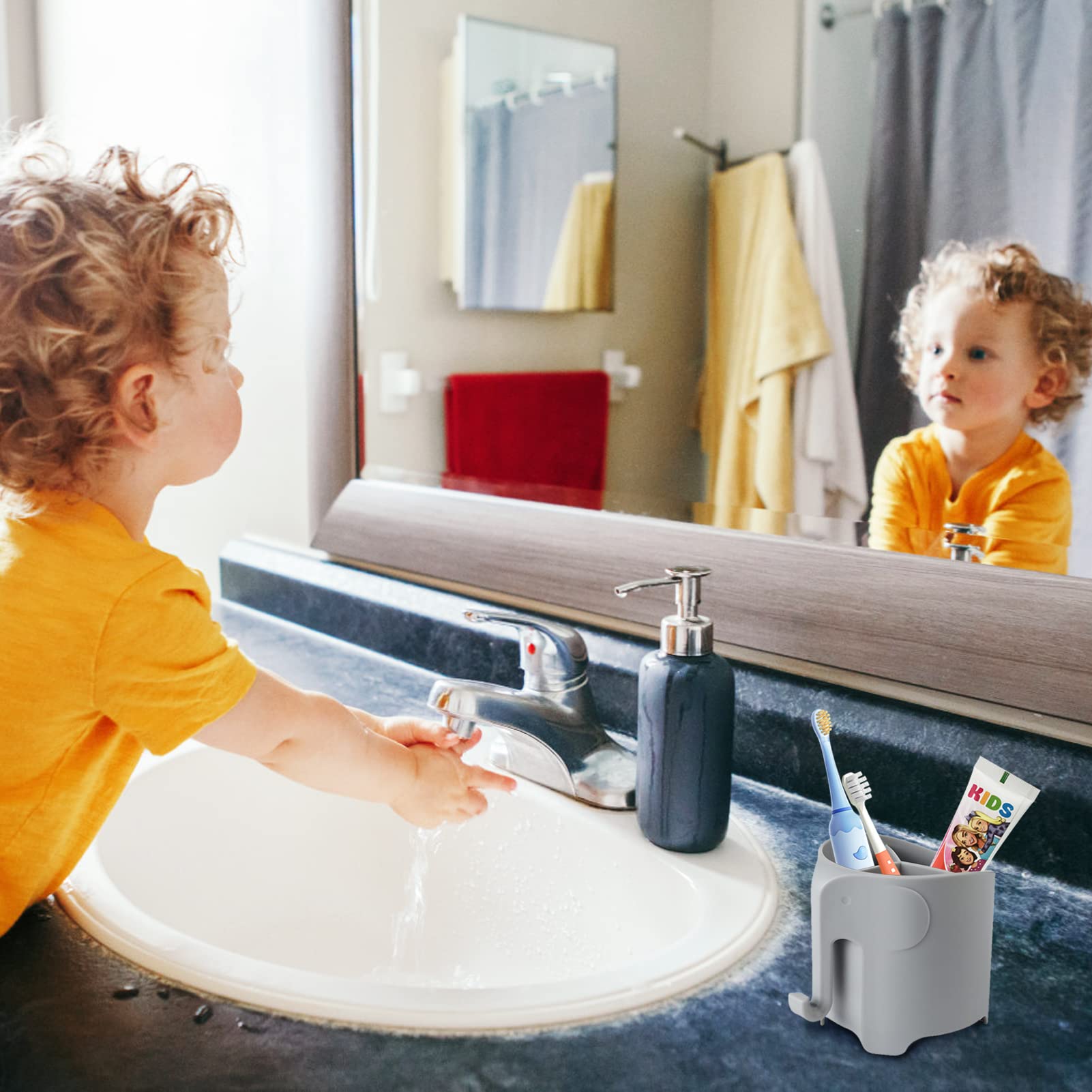 Ryanlemon Elephant Toothbrush Holder For Kids And Toddler, Suction Cup Toddler Toothbrush Holder, Cute Baby Toothbrush Holder Wi