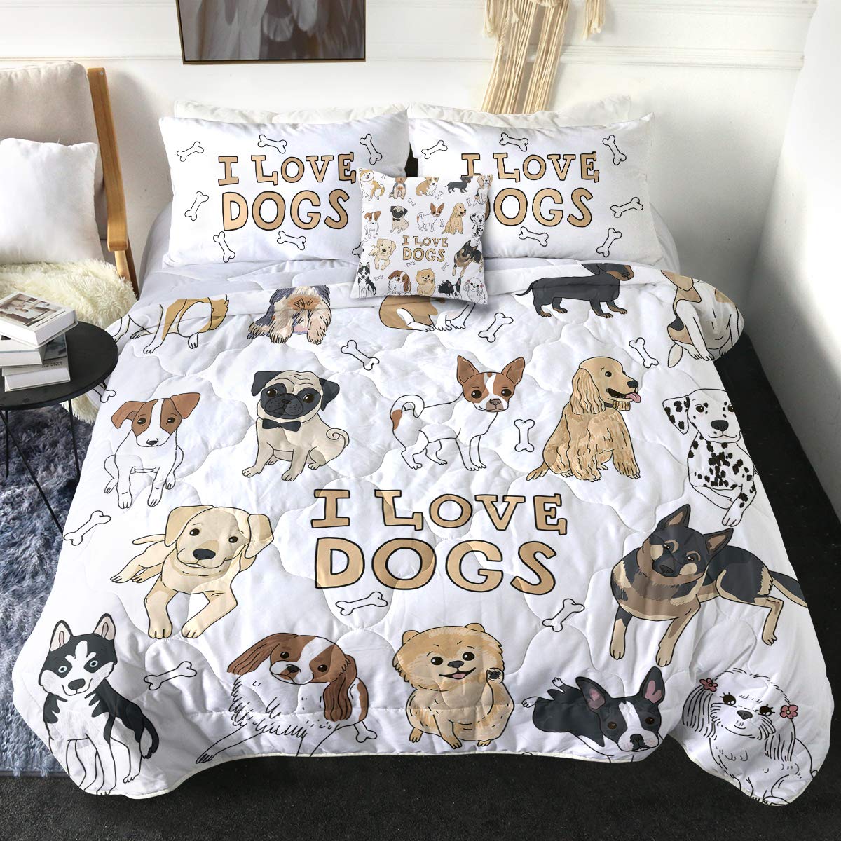 Sleepwish Dog Comforter Twin Set With Pillow Shams And Cushion Cover, 4 Piece Bedding Set, Soft Microfiber Material, Easy Care,