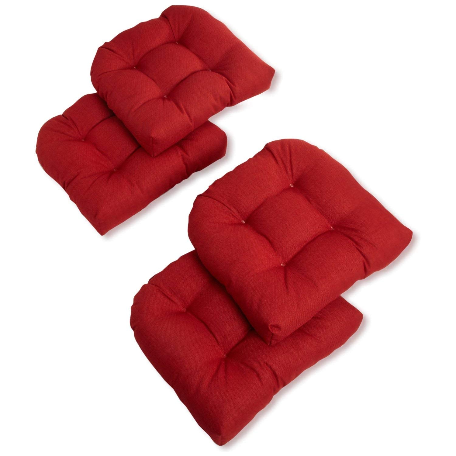 Blazing Needles Outdoor Spun Poly 19-Inch by 19-Inch by 5-Inch All Weather UV Resistant U-Shaped Cushions, Paprika, Set of 4