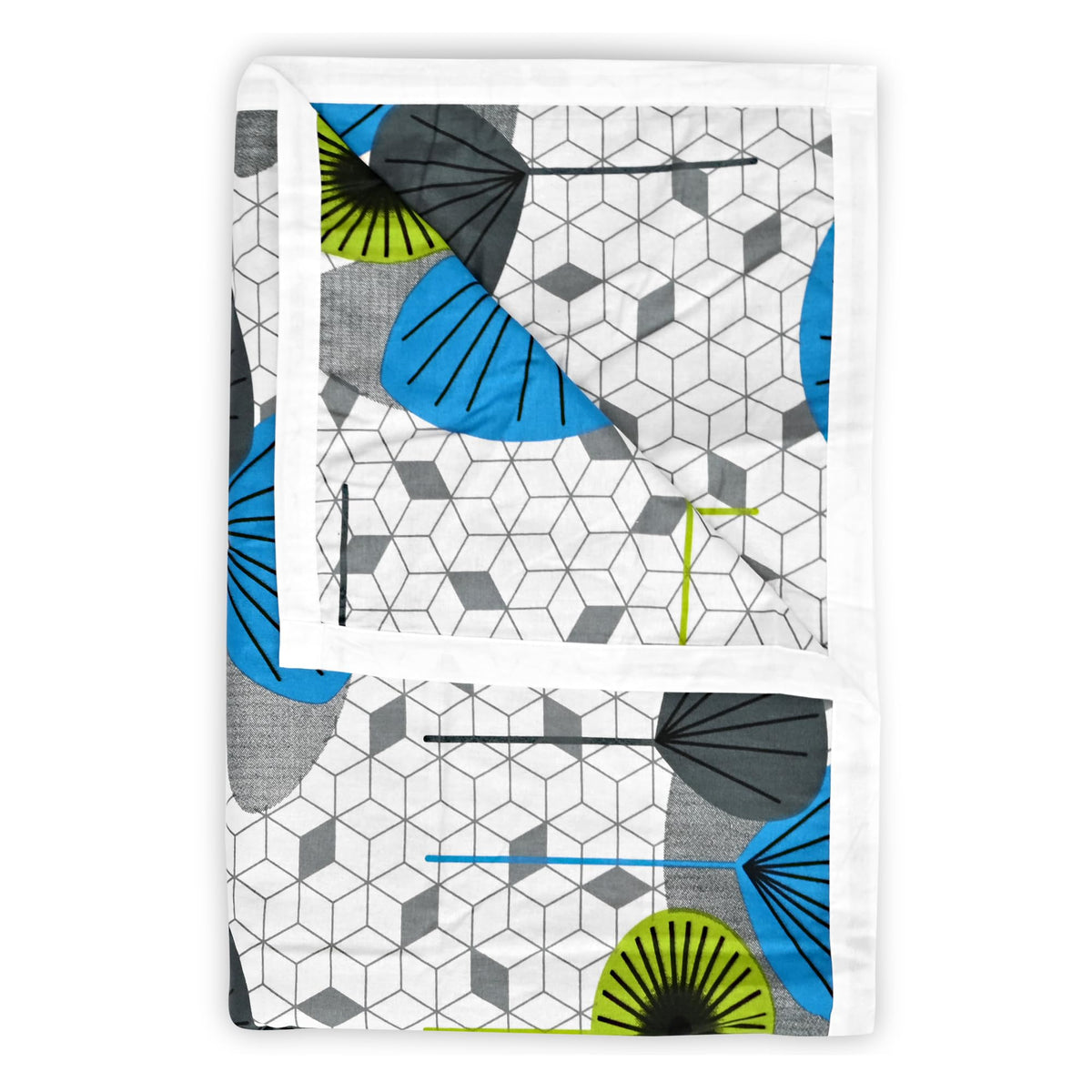 Divine Casa 100% Cotton Reversible Lightweight Printed Single Bed AC Dohar Blanket | White & Blue, Size 140 x 210 cm