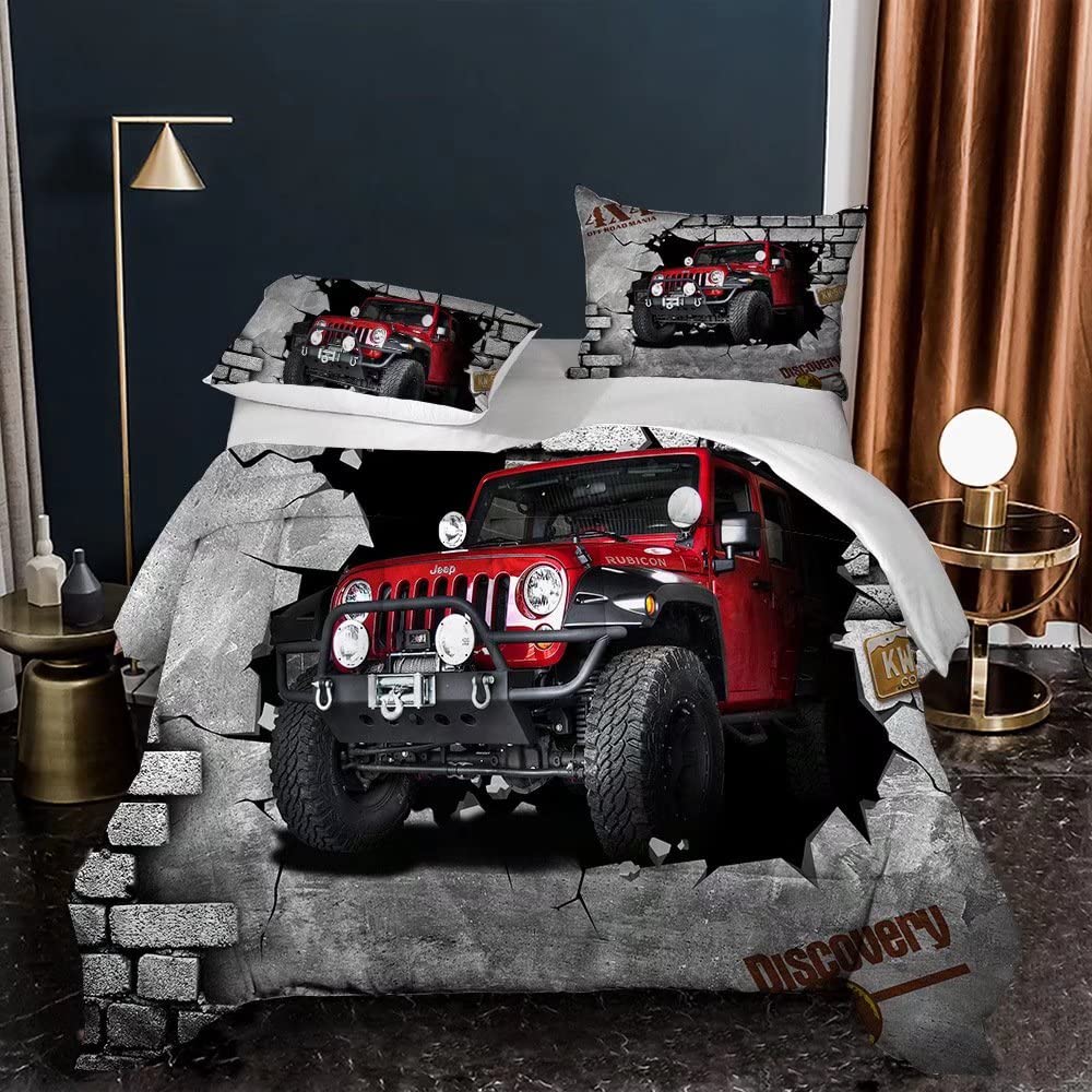 Abojoy Decor Comforter Set, Jeep 4X4 Vehicle One Click Repaint Never Stop Off-Road Adventure Automobiles 3 Piece Soft Brushed Mi
