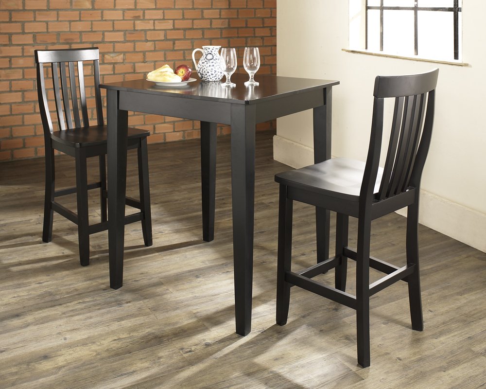 Crosley Furniture 3-Piece Bar Table with 2 School House Counter Height Bar Stools, Black