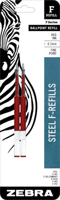 Zebra Pen F-Series Stainless Steel Ballpoint Pen Refill, Fine Point, 0.7Mm, Red Ink, 2-Pack