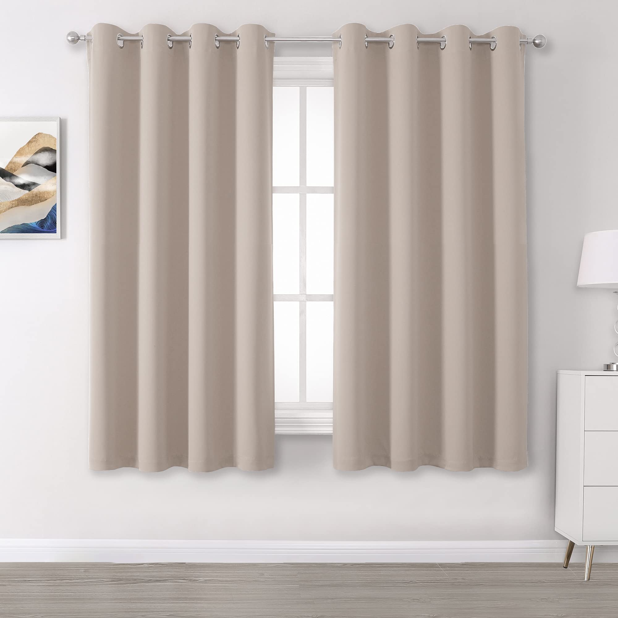 Dualife Light Brown Curtains For Kitchen Short Windows 45 Inches Long Solid Blackout Curtain Panels Thermal Insulated Grommet To