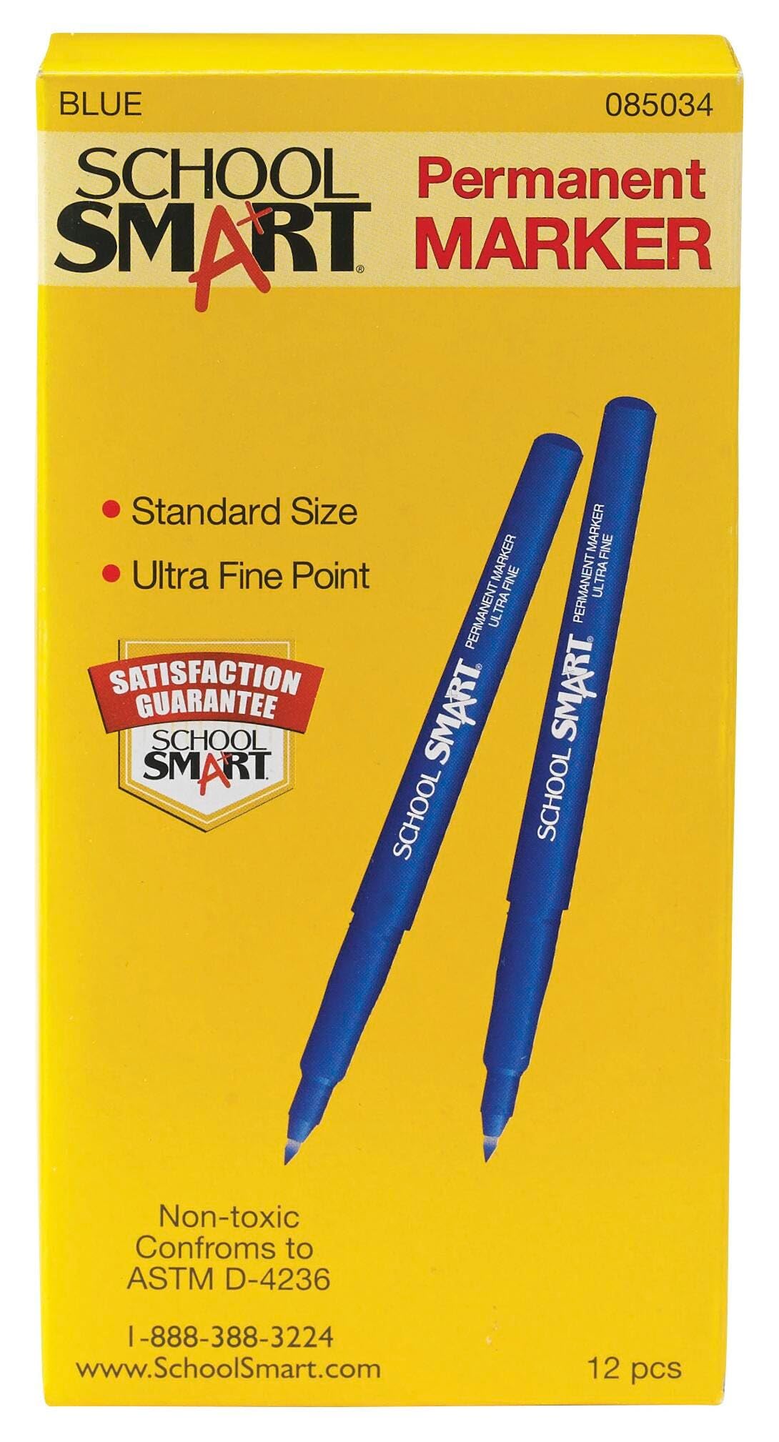 School Smart Water Resistant Permanent Markers - Ultra Fine - Pack Of 12 - Blue