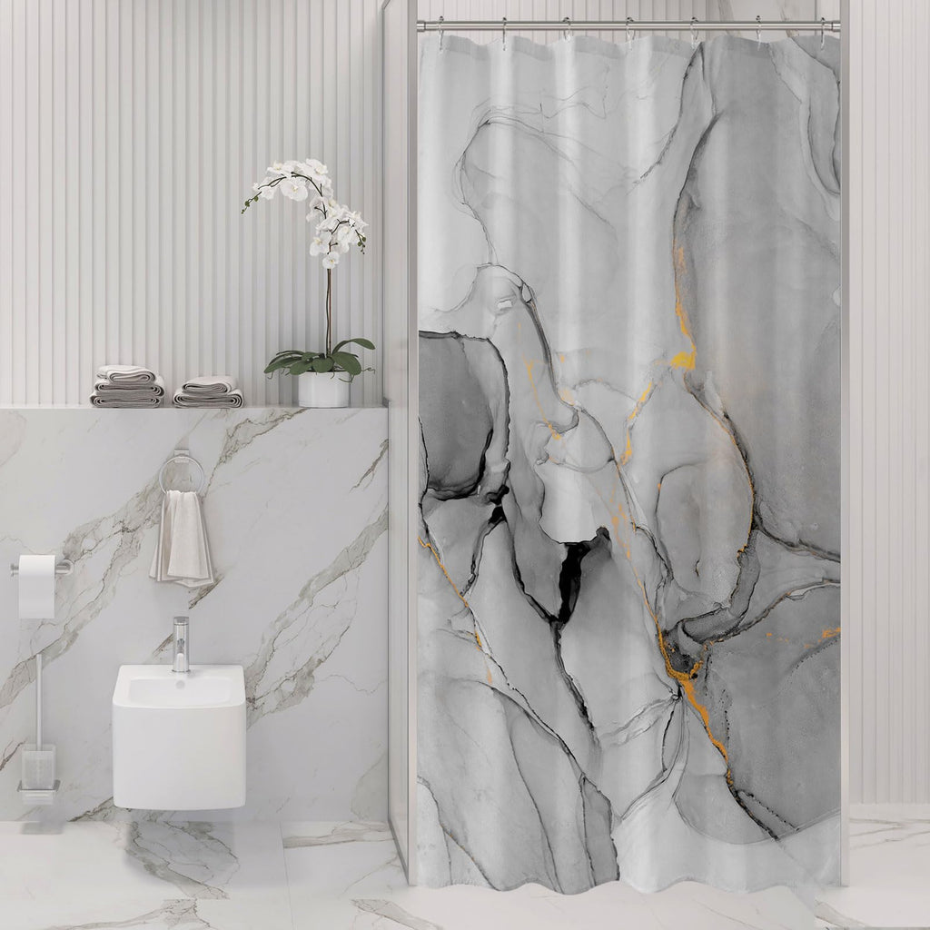 Gibelle Small Stall Shower Curtain 36 x 72, Narrow Half Abstract Grey Marble Shower Curtain, Modern Ink Art Waterproof Fabric Sh