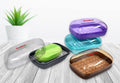 Homfine Pack of 4Pcs Soap Case Holder Rectangular Shape with Transparent Lid Design, Water Strainer Tray for Mulitpurpose Use in