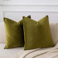 Juspurbet Decorative Velvet Throw Pillows Covers For Couch Bed Sofa,Pack Of 2 Luxury Solid Soft Cushion Cases,26X26 Inches,Olive