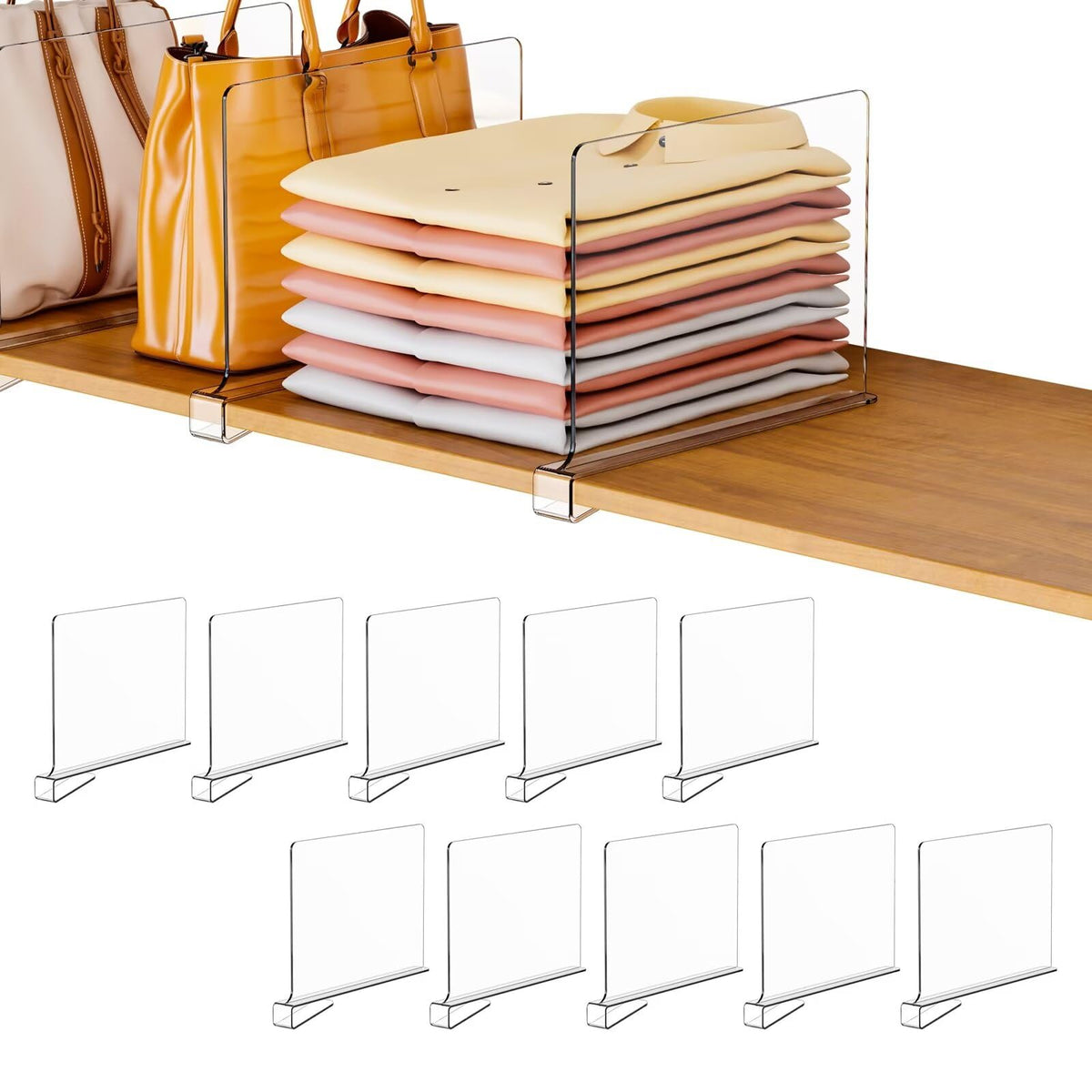 Huishun 10Pack Closet Organizers and Storage, Organizing Wardrobe, Kitchen, Bedroom Shelves, Clothes Shelves, Bookshelf Divider