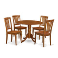 East West Furniture DLAV5-SBR-W 5 Piece Kitchen Table & Chairs Set Includes a Round Dining Room Table with Dropleaf and 4 Dining Chairs, 42x42 Inch, Saddle Brown