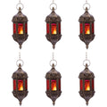 6 Pcs Hanging Hexagon Decorative Moroccan Candle Lantern Holders, Handmade Hanging Tea Light Holder in Bronze Metal & Red & Purp