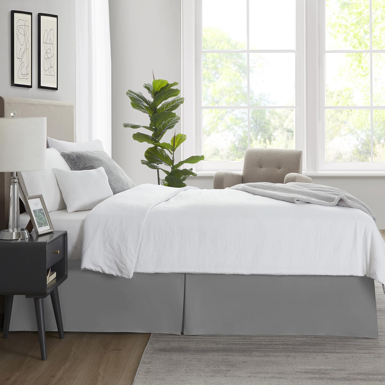 Nestl Grey Blue Bed Skirt Cal King Size - Cal King Bed Skirt 14 Inch Drop - Brushed Microfiber Bed Skirts - Hotel Quality Pleated Bed Skirt - Shrinkage & Fade Resistant