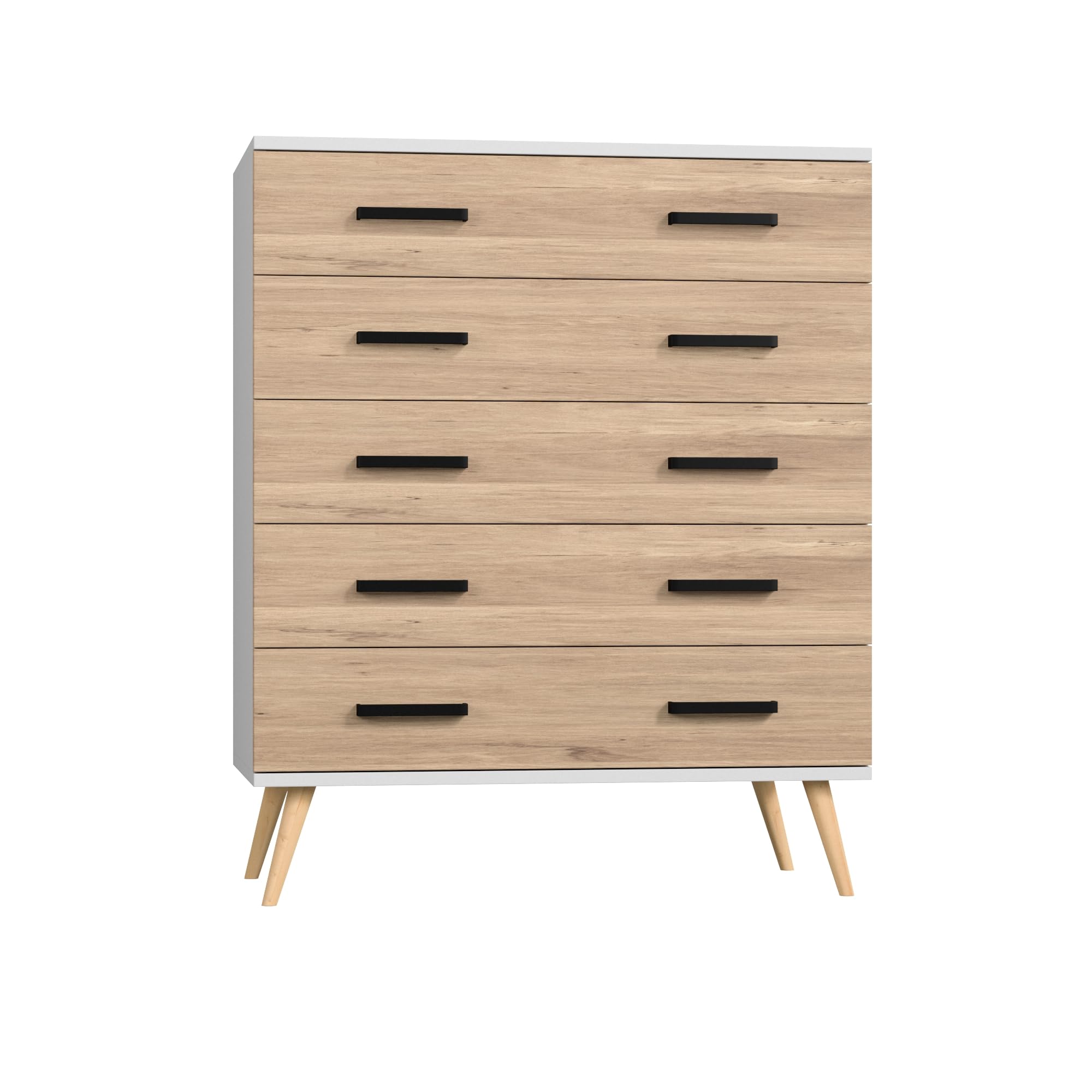 Woodpeckers Furniture And Mattress Eli Mid-Century Modern 5 Drawer Chest (Dark Gray & Natural Oak)