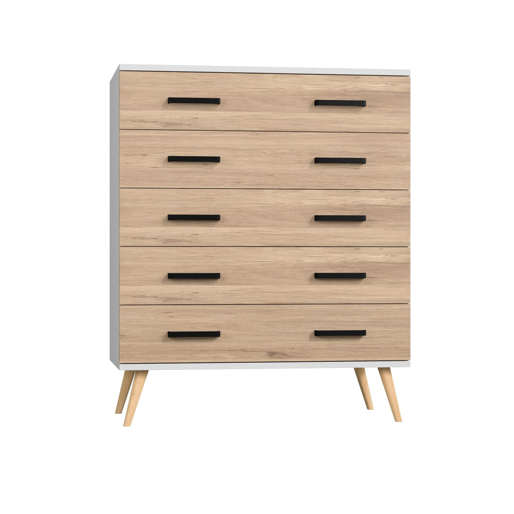 Woodpeckers Furniture And Mattress Eli Mid-Century Modern 5 Drawer Chest (Dark Gray & Natural Oak)