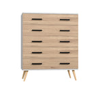 Woodpeckers Furniture And Mattress Eli Mid-Century Modern 5 Drawer Chest (Dark Gray & Natural Oak)