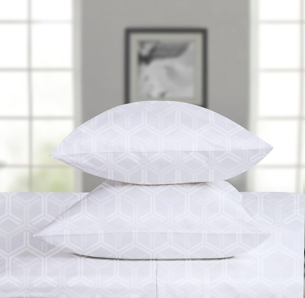 Threadmill Home Linen Standard Pillowcases - 100% Natural Cotton 600 Thread Count, 2 Piece Jacquard Damask Pillow Cover Set, Bre