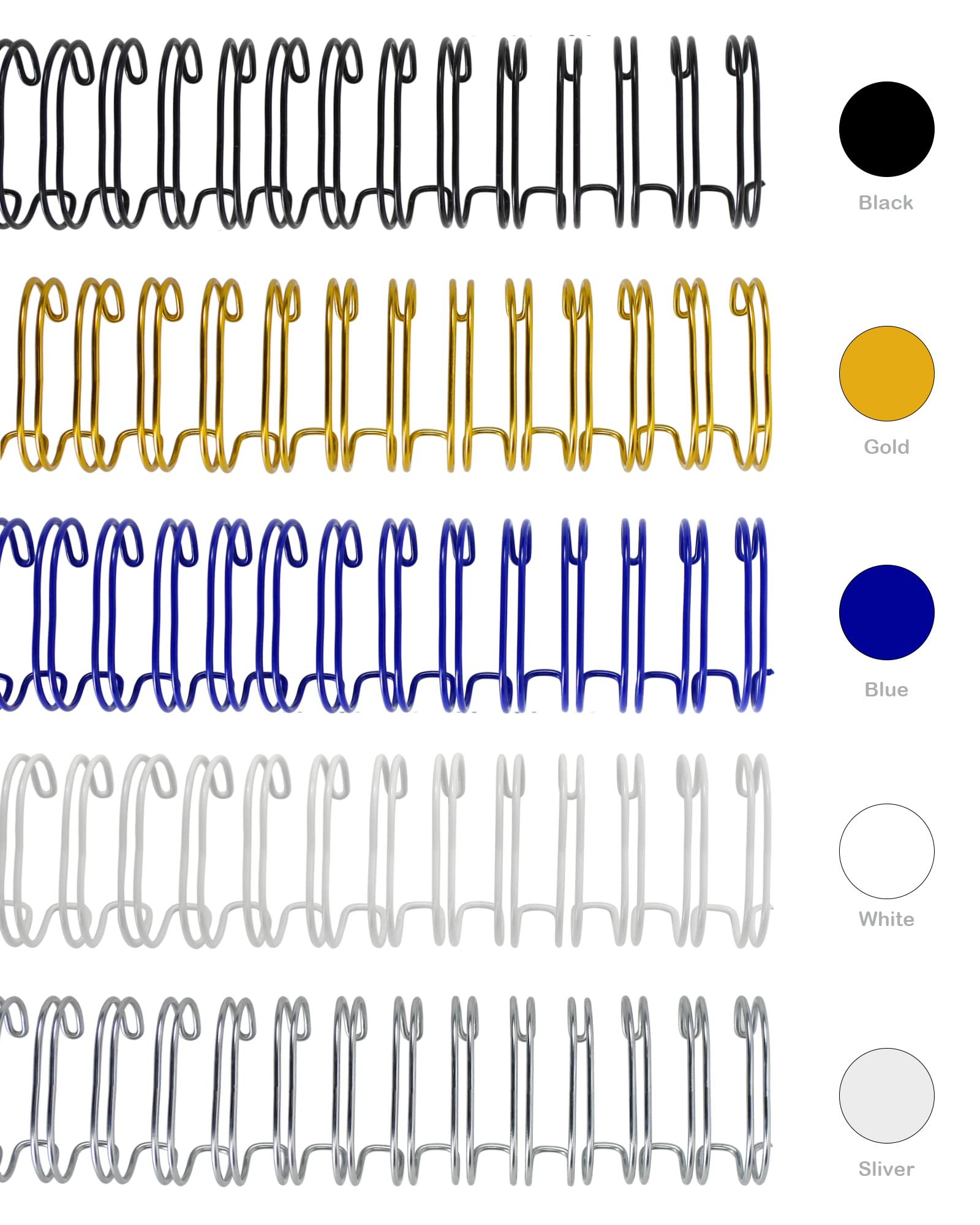 Rayson Wr32159M Wire Binding Spines, Multicolor, 3:1 Pitch Double Loop Binding Wires 5/8 Inch, 32-Loop Wire Ring Pack Of 50 With