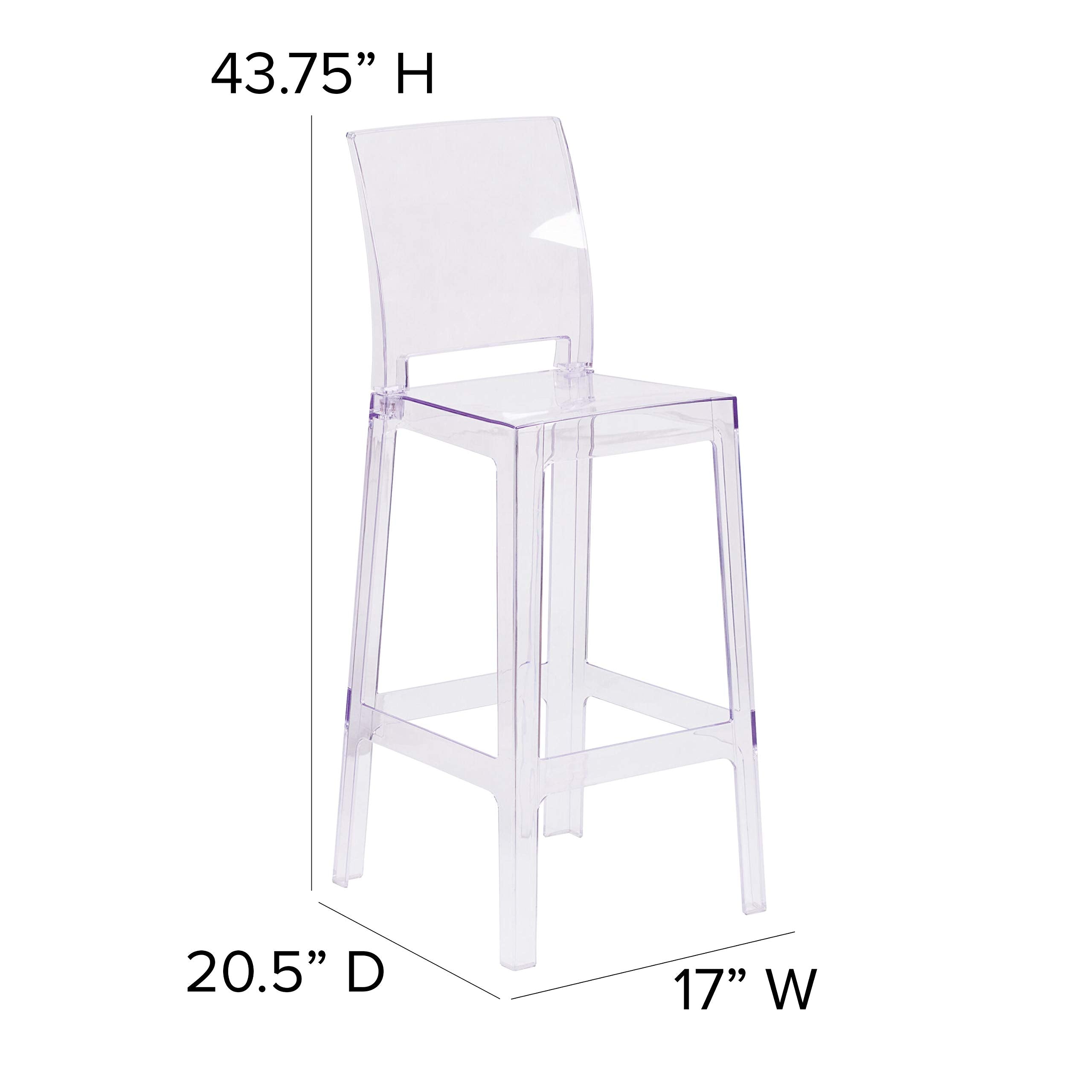 Flash Furniture Ghost Barstool With Square Back In Transparent Crystal