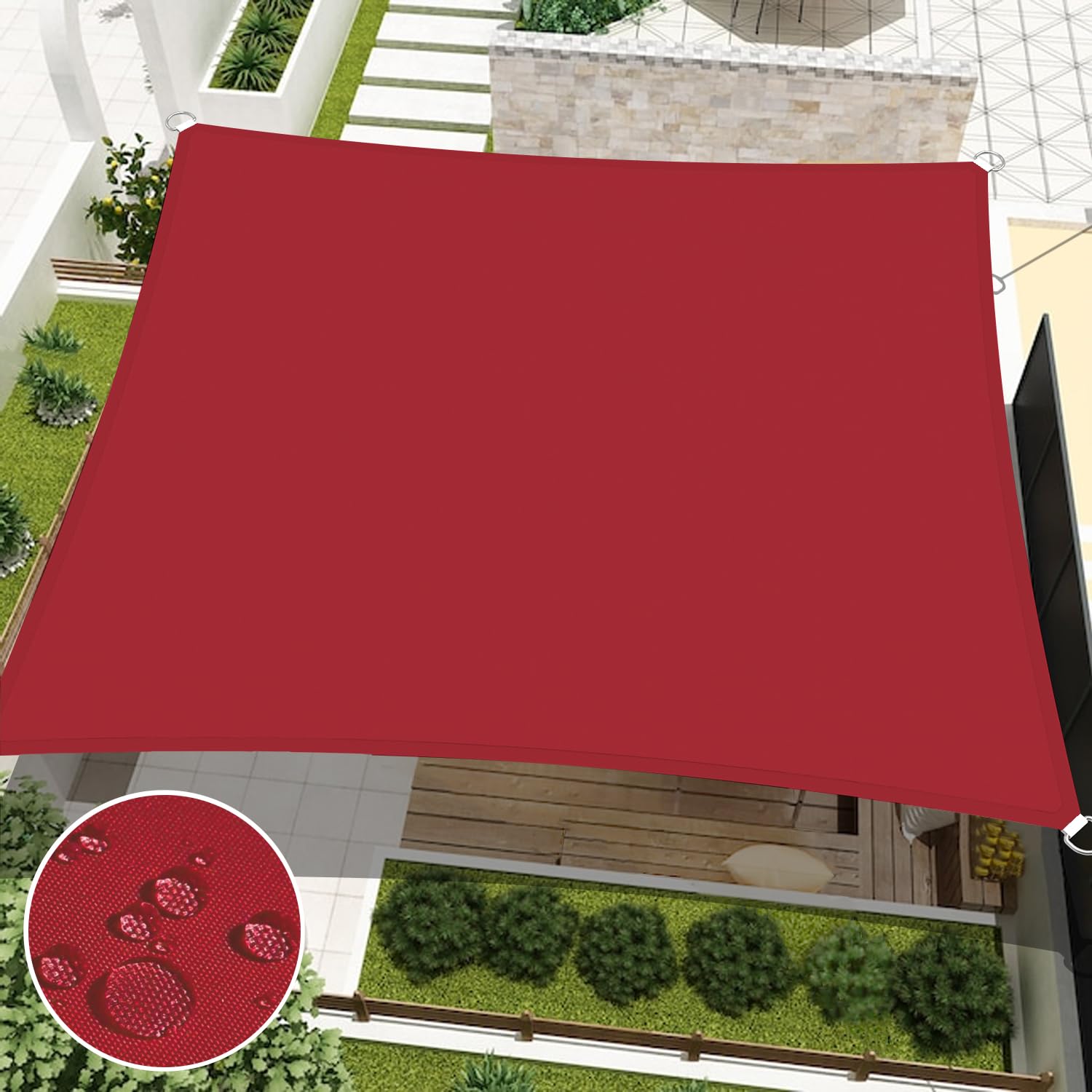 Floraleaf Sun Shade Sail 16' X 16' Rectangular Waterproof Sun Sail Uv Block Canopy For Outdoor Patio Lawn Garden Backyard, Red