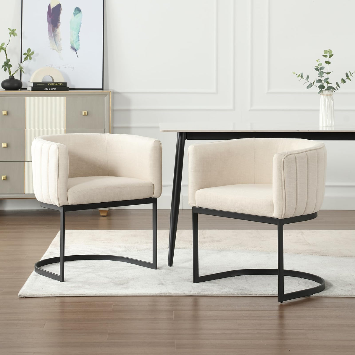 Janoray Modern Dining Chairs Set Of 2, Contemporary Linen Kitchen & Living Room Chairs With Metal Frame Comfy Upholstered Side B