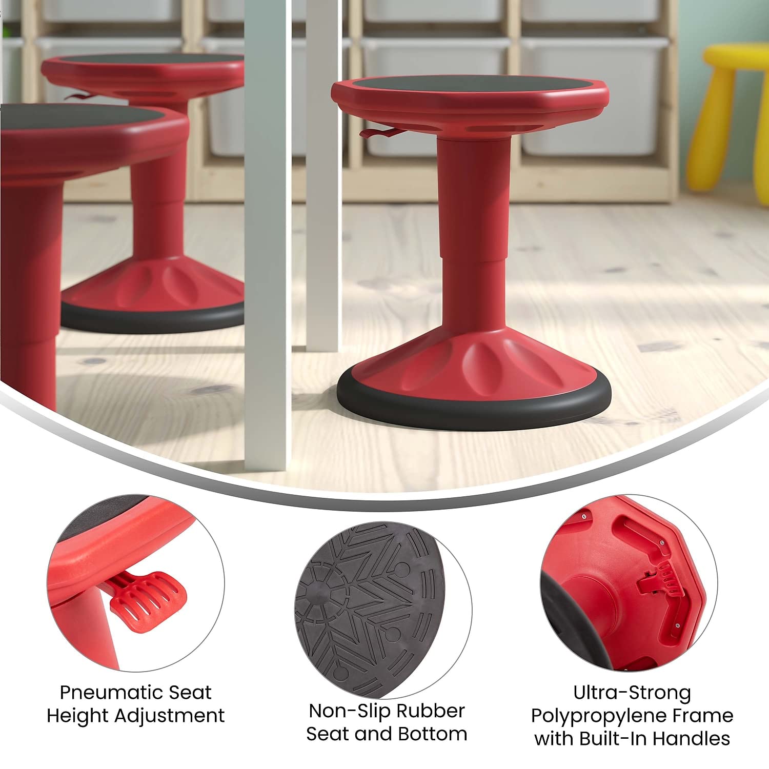 Flash Furniture Carter Adjustable Height Active Learning Stool For Classrooms, Backless Wobble Stool With 360-Degree Swivel, 14&Quot; - 18&Quot; H, Red