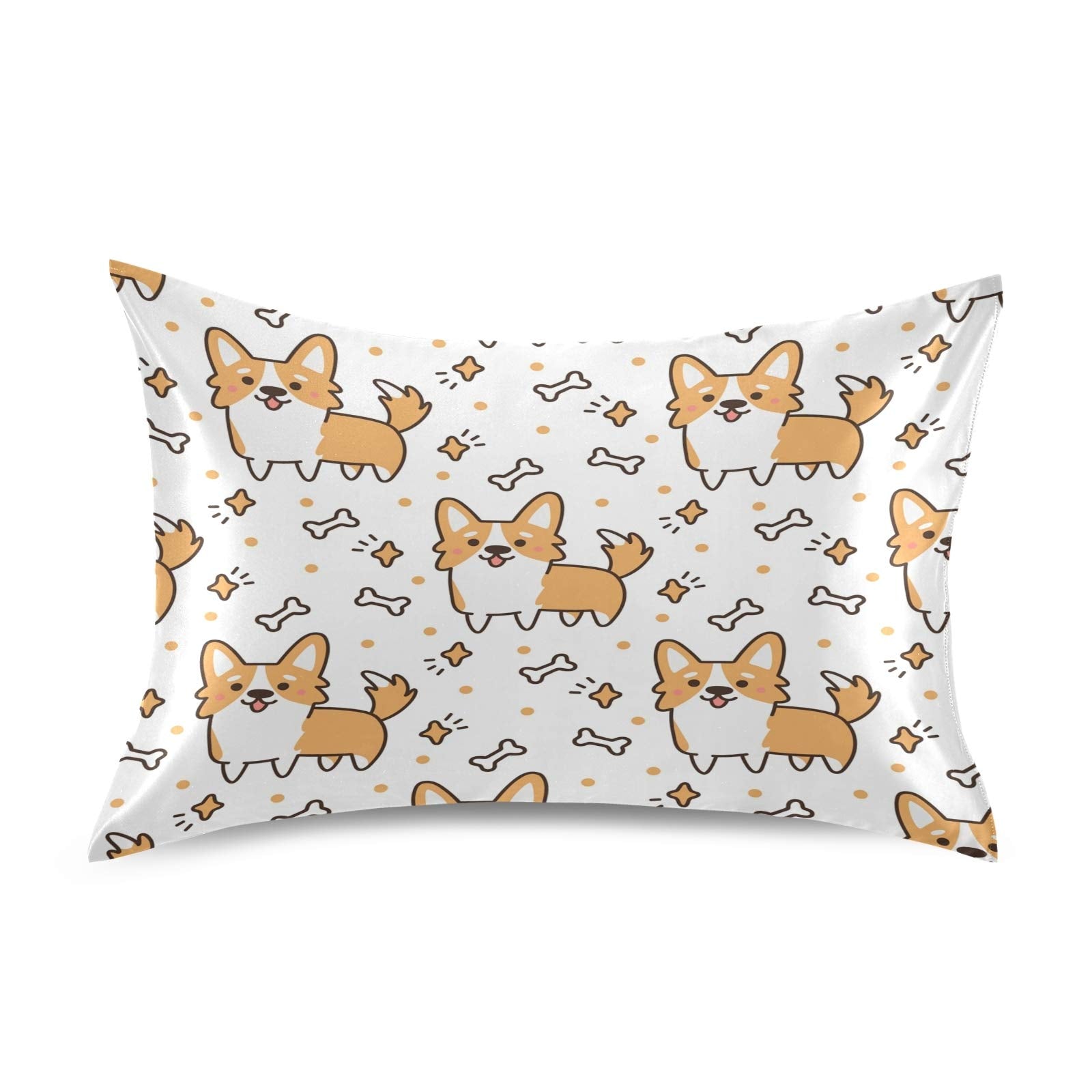 Blueangle Cute Welsh Corgi Satin Pillowcase For Hair And Skin Silk Pillowcase, Standard Size(20X26 Inches) - Satin Pillow Covers