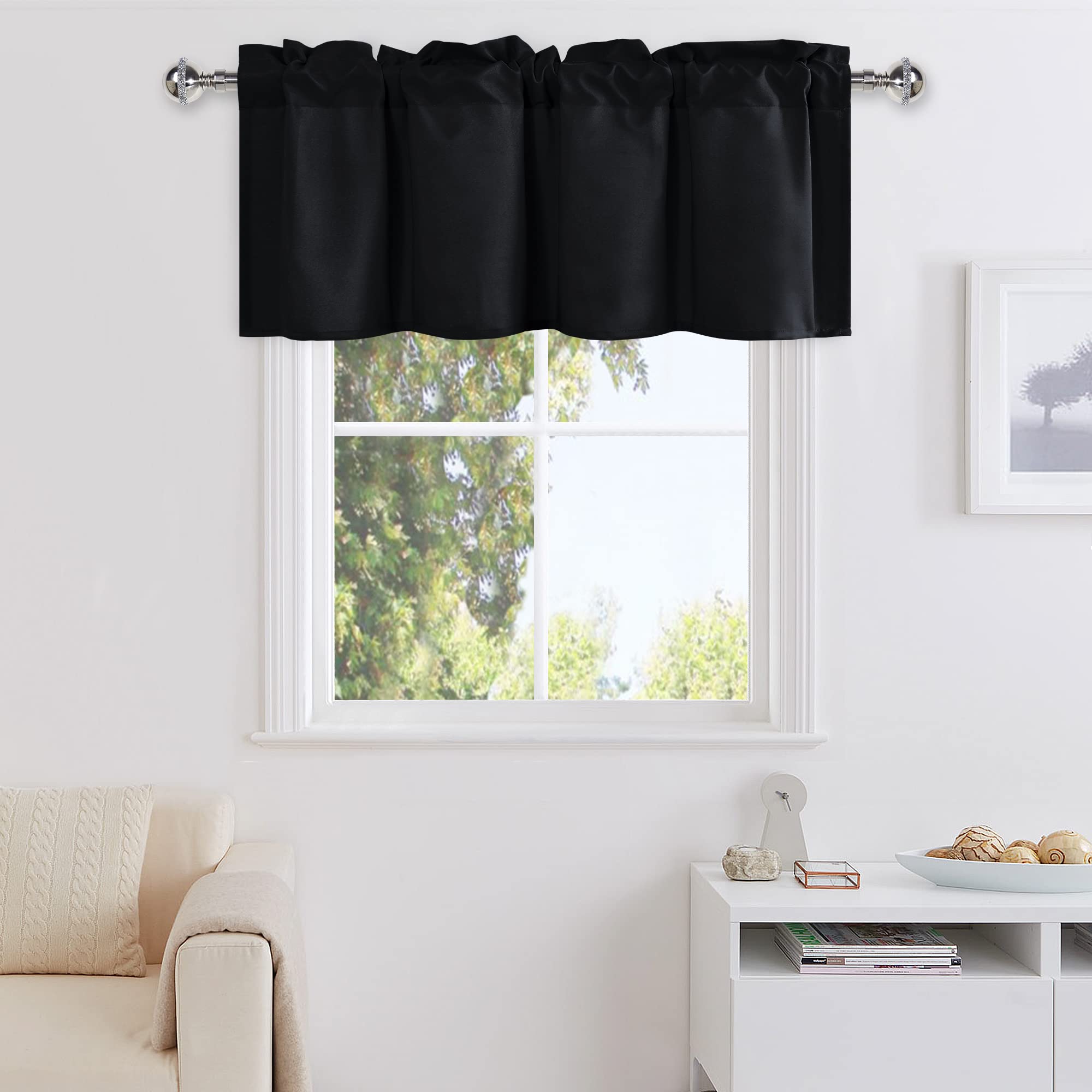 DWCN Black Valance Curtains for Living Room, Kitchen Valance for Windows, Rod Pocket Bathroom/Basement Window Curtains - 1 Panel
