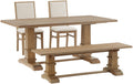 Crosley Furniture Joanna 4-Piece Modern Farmhouse Dining Table Set for 5 with 2 Upholstered Chairs and a Wood Bench, Rustic Brown/Creme