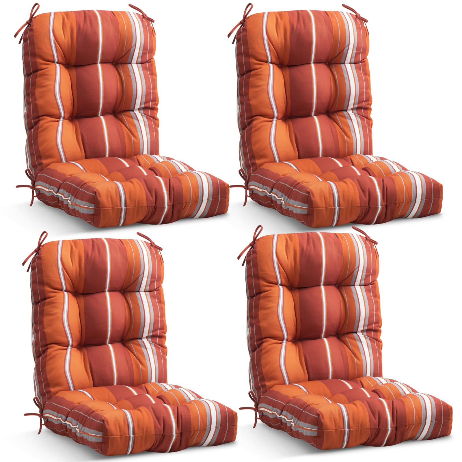 Eagle Peak Tufted Outdoor/Indoor Seat/Back Chair Cushions, Set Of 4, 42' X 21', Red Stripes