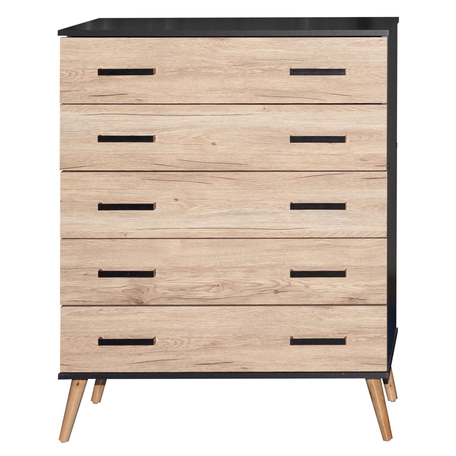 Better Home Products Eli Mid-Century Modern 5 Drawer Chest Dark Gray & Natural Oak