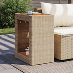 vidaXL Patio Side Table - Beige 23.6"x15.7"x29.5" - Durable Poly Rattan & Acacia Wood Top - Outdoor/Garden/Backyard Furniture