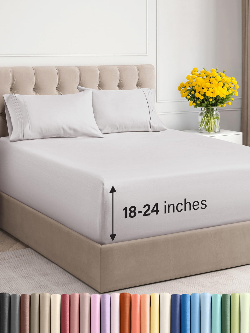 Extra Deep Pocket Full Sheets - 4 Piece Breathable & Cooling Bed Sheets - Hotel Luxury Bed Sheet Set - Soft, Wrinkle Free & Comfy - Easily Fits Extra Deep Mattresses - Deep Pocket French Grey Sheets