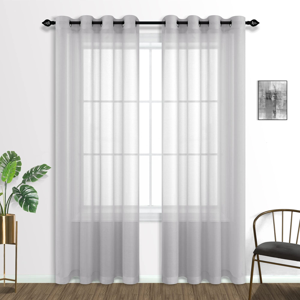 Mrs.Naturall Grey Curtains 96 Inch Length For Living Room Set 2 Panels Grommet Voile Gray Sheer Curtains For Bedroom Dining Room