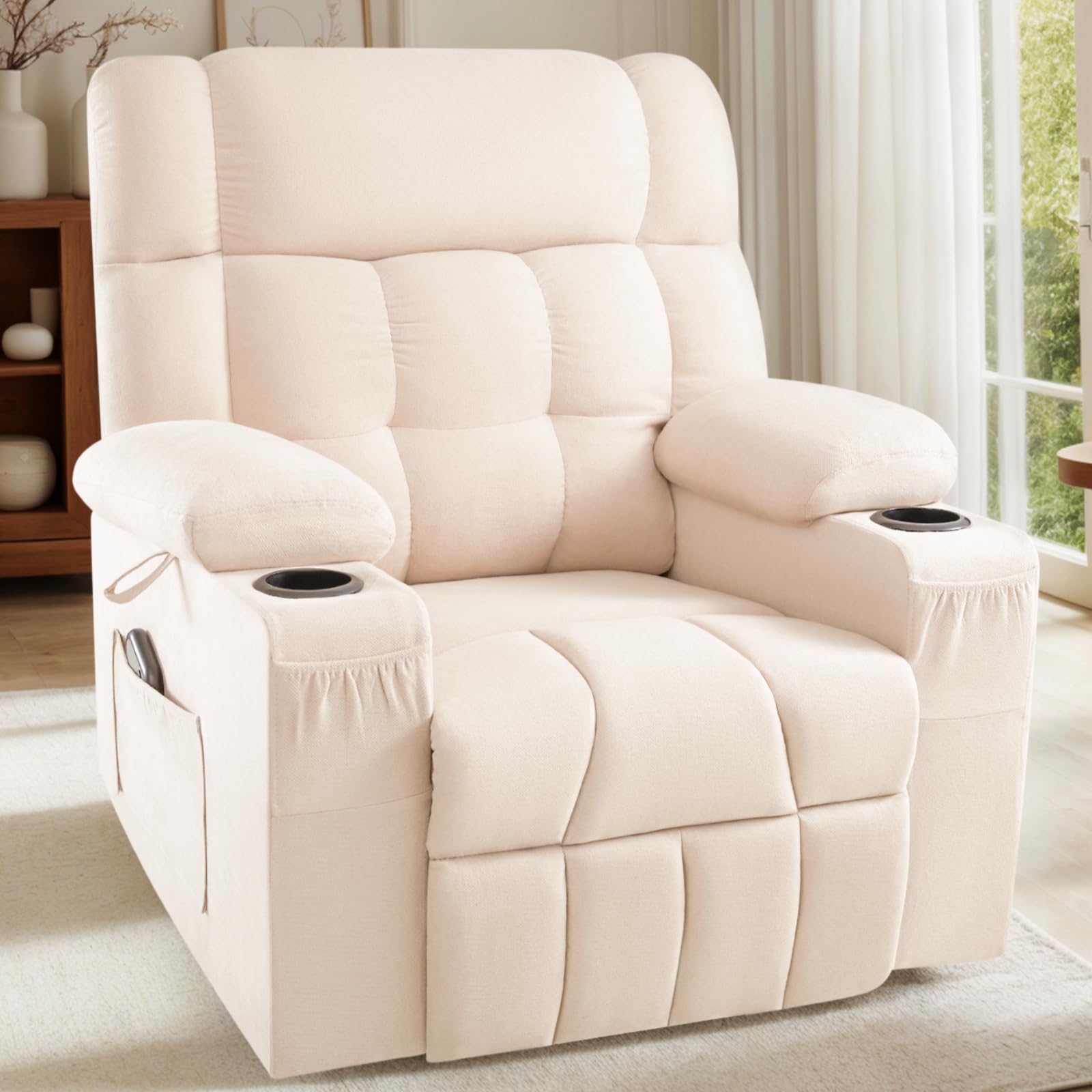 Jocisland Manual Recliner Chair For Adults, Wide Recliners With Comfortable Arms And Backrest, Classic Overstuffed Reclining Cha