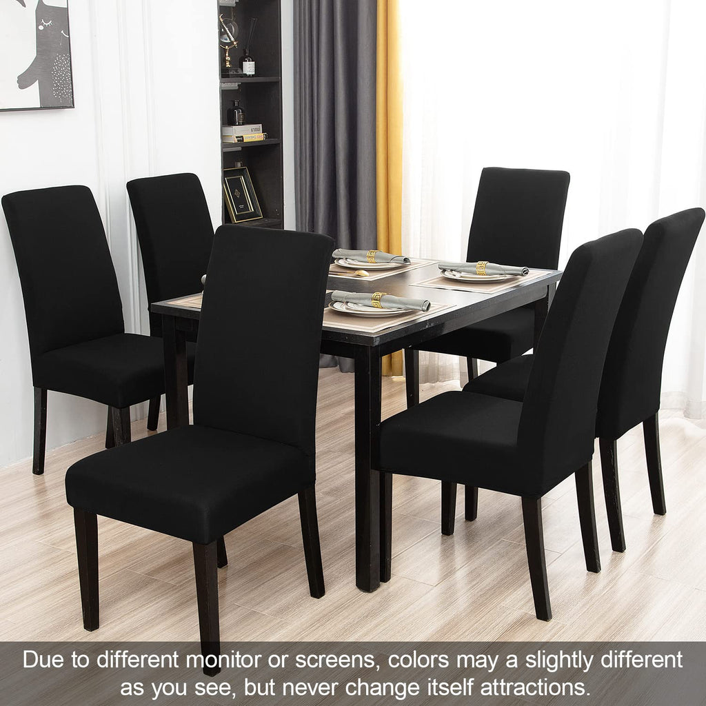 Jqinhome Pattern Chair Covers For Dining Room Set Of 4, High Stretch Removable Washable Parsons Chair Slipcover For Home Party Hotel Wedding Ceremony (Flourish Black,4Pcs)