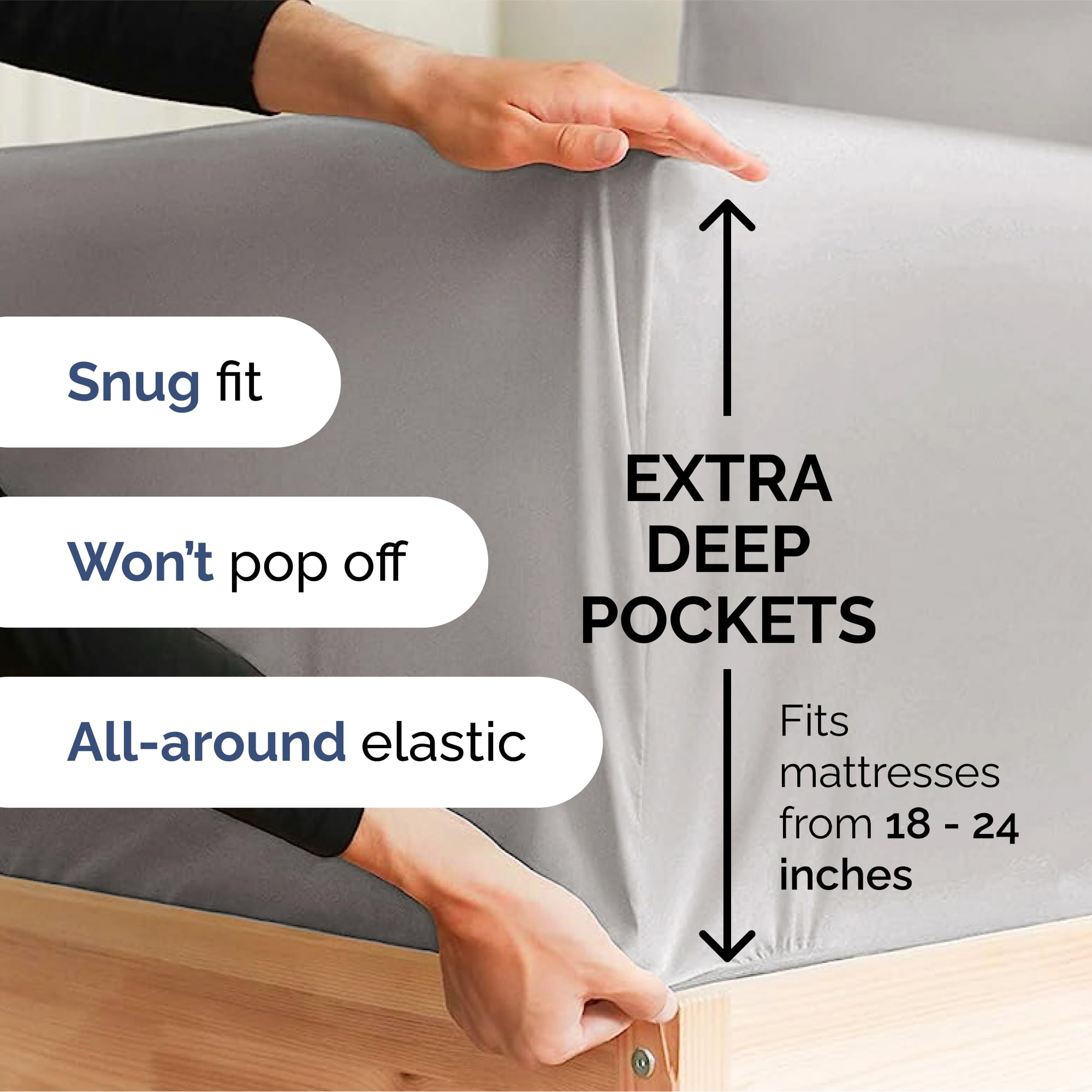 Extra Deep Pocket Full Sheets - 4 Piece Breathable & Cooling Bed Sheets - Hotel Luxury Bed Sheet Set - Soft, Wrinkle Free & Comfy - Easily Fits Extra Deep Mattresses - Deep Pocket French Grey Sheets