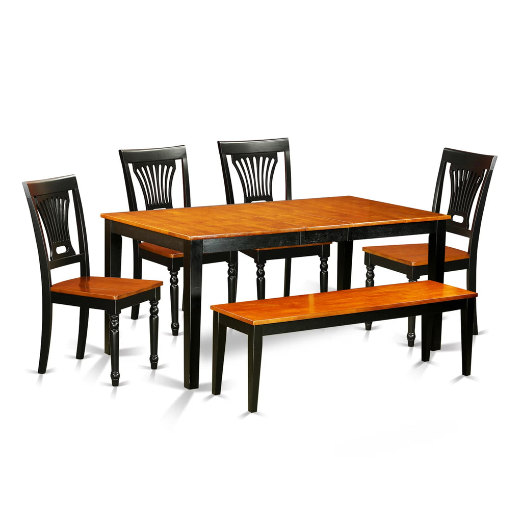East West Furniture NIPL6-BCH-W 6 Piece Dining Table Set Contains a Rectangle Dining Room Table with Butterfly Leaf and 4 Wooden Seat Chairs with a Bench, 36x66 Inch, Black & Cherry