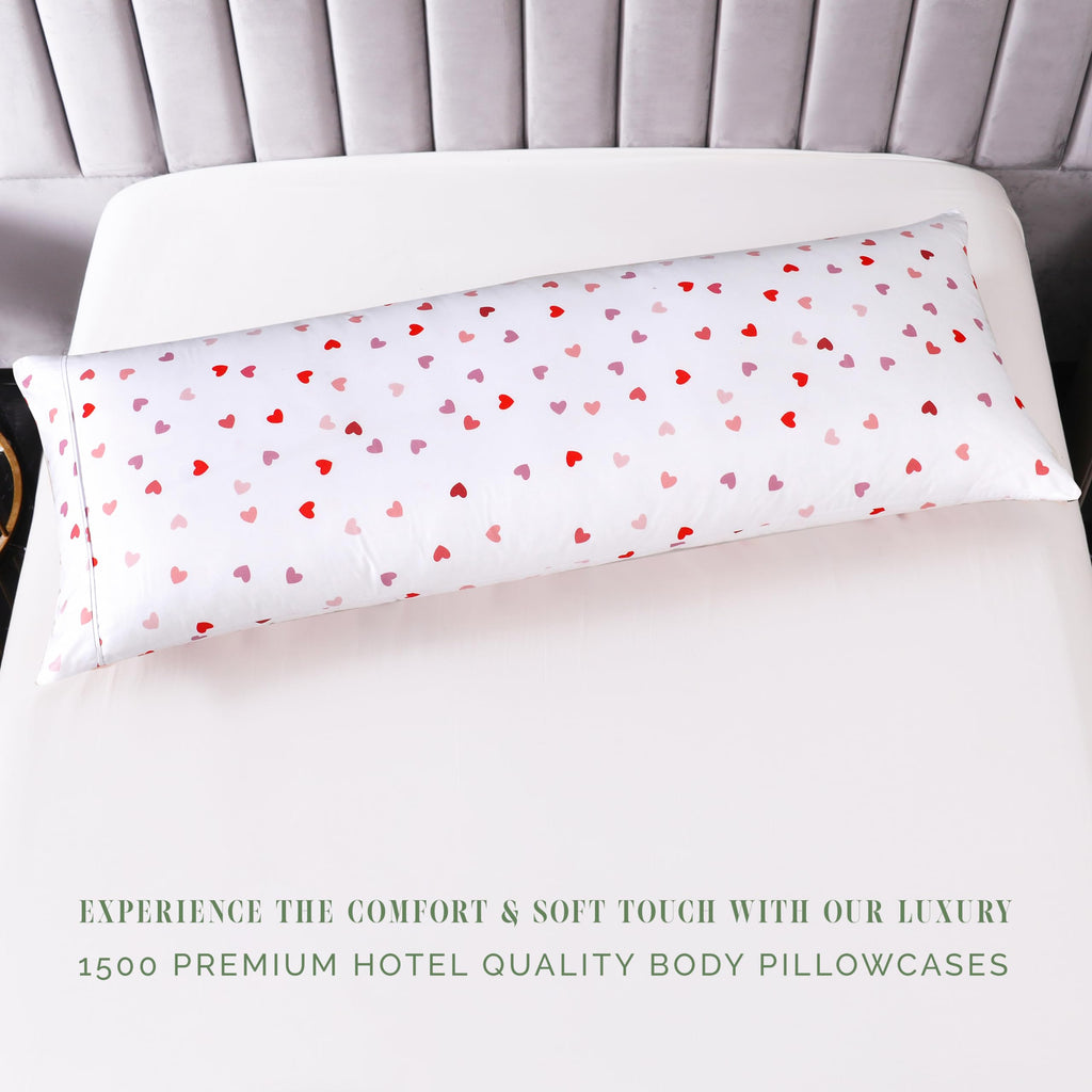 Elegant Comfort Ultra Soft 1-Piece Set Hearts Print Pillowcases - 1500 Premium Hotel Quality Microfiber, Soft And Smooth Hidden Zipper Closure 1-Piece Pillow Covers - Body Pillowcase, Valentina