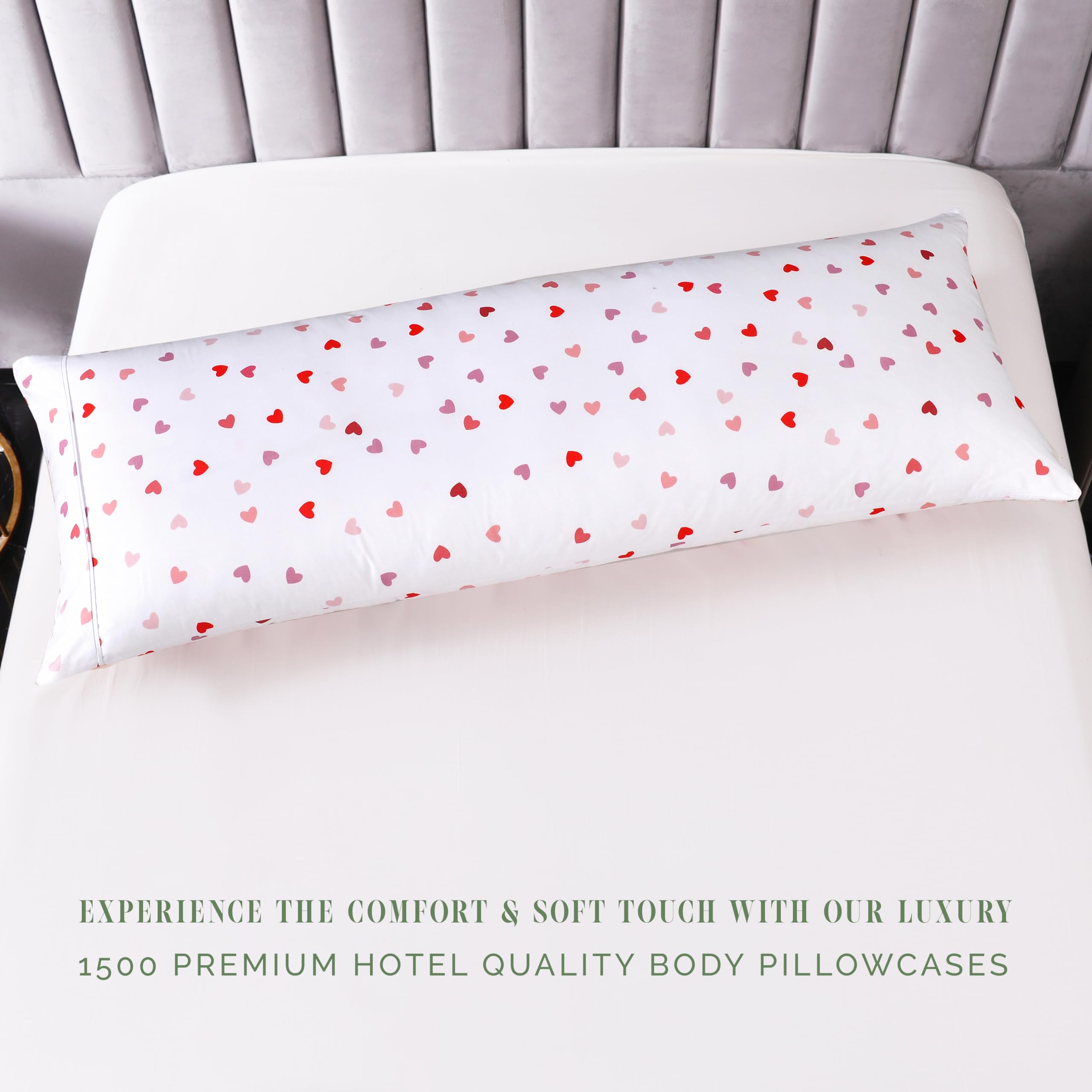 Elegant Comfort Ultra Soft 1-Piece Set Hearts Print Pillowcases - 1500 Premium Hotel Quality Microfiber, Soft And Smooth Hidden Zipper Closure 1-Piece Pillow Covers - Body Pillowcase, Valentina