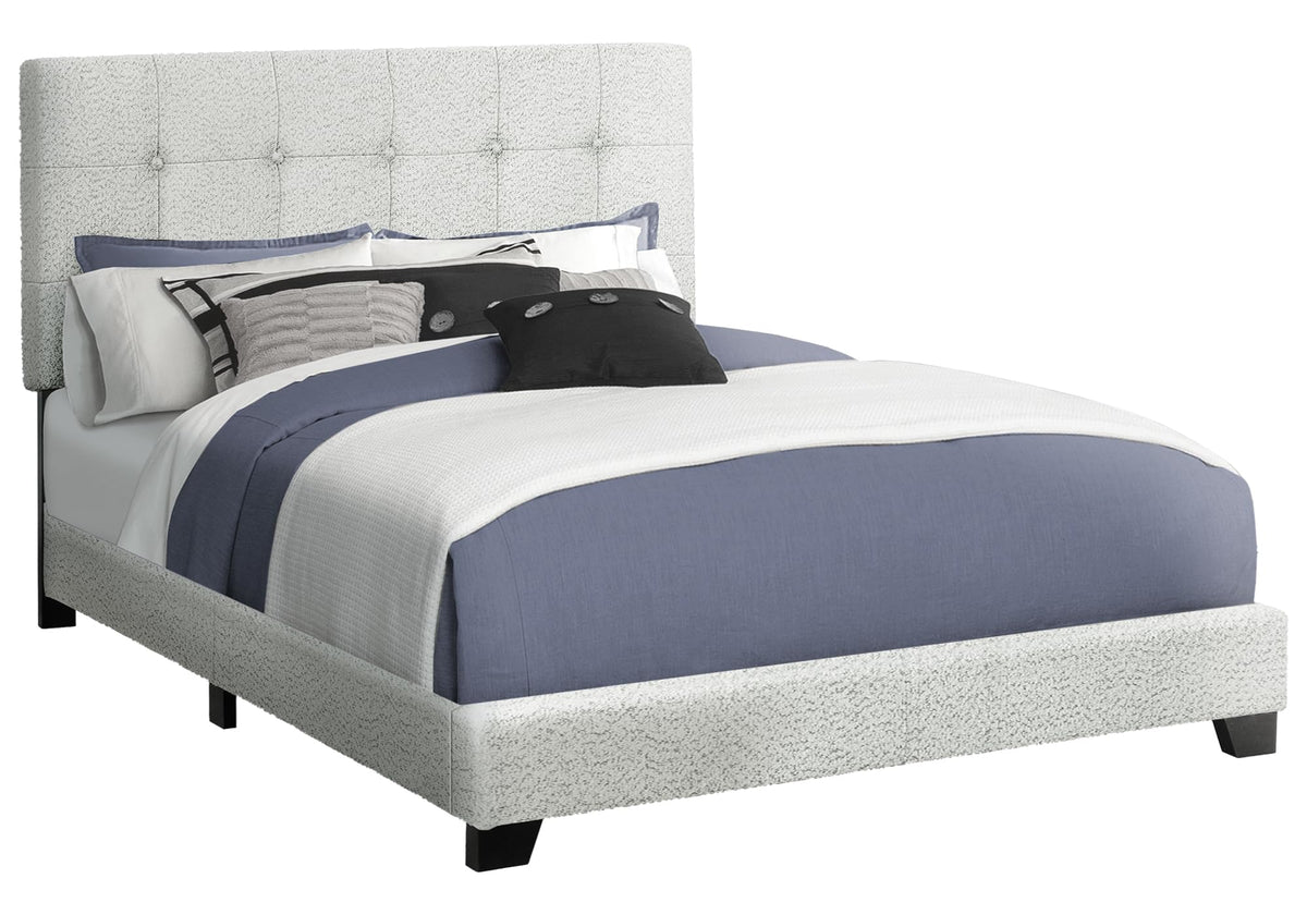 Monarch Specialties I 5801Q Bed, Queen Size, Upholstered, Frame Only, Bedroom, Light Grey Boucle, Transitional