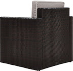 Crosley Furniture Palm Harbor Outdoor Chair, Wicker Patio Chairs for Porch, Deck, Balcony, Backyard, Brown with Gray Cushions