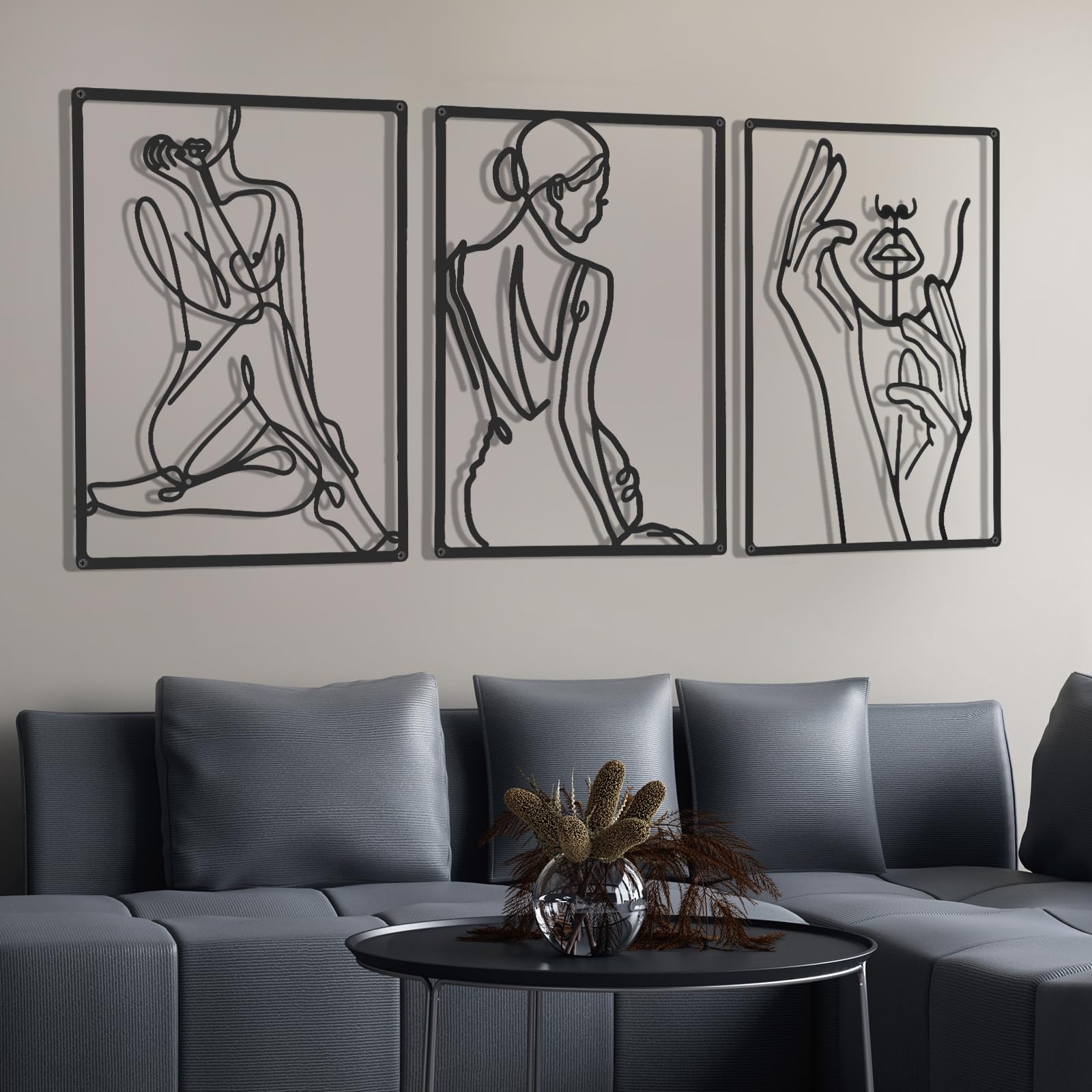 3 Pieces Metal Wall Art Decor 18 Inch Minimalist Modern Abstract Line Wall Home Decor Single Line Art Wall Art for Kitchen Bedro