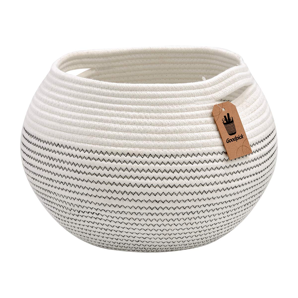 Goodpick Cute Round Basket Cotton Rope Basket in Living Room Woven Towel Basket Bathroom Cat Toy Storage Basket for Children Cor