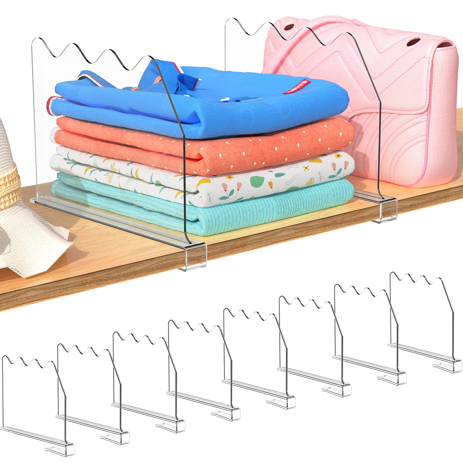 Soyo 8 Pcs Shelf Dividers For Closet Organization, Durable Acrylic Clear Closet Shelf Divider For Wood Shelf, Adjustable Clear S