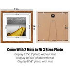 12X12 Picture Frames Solid Wood Display Pictures 10X10 Or 8X8 With Mat Or 12X12 Without Mat - 12X12 Inch Square Photo Frames Wit