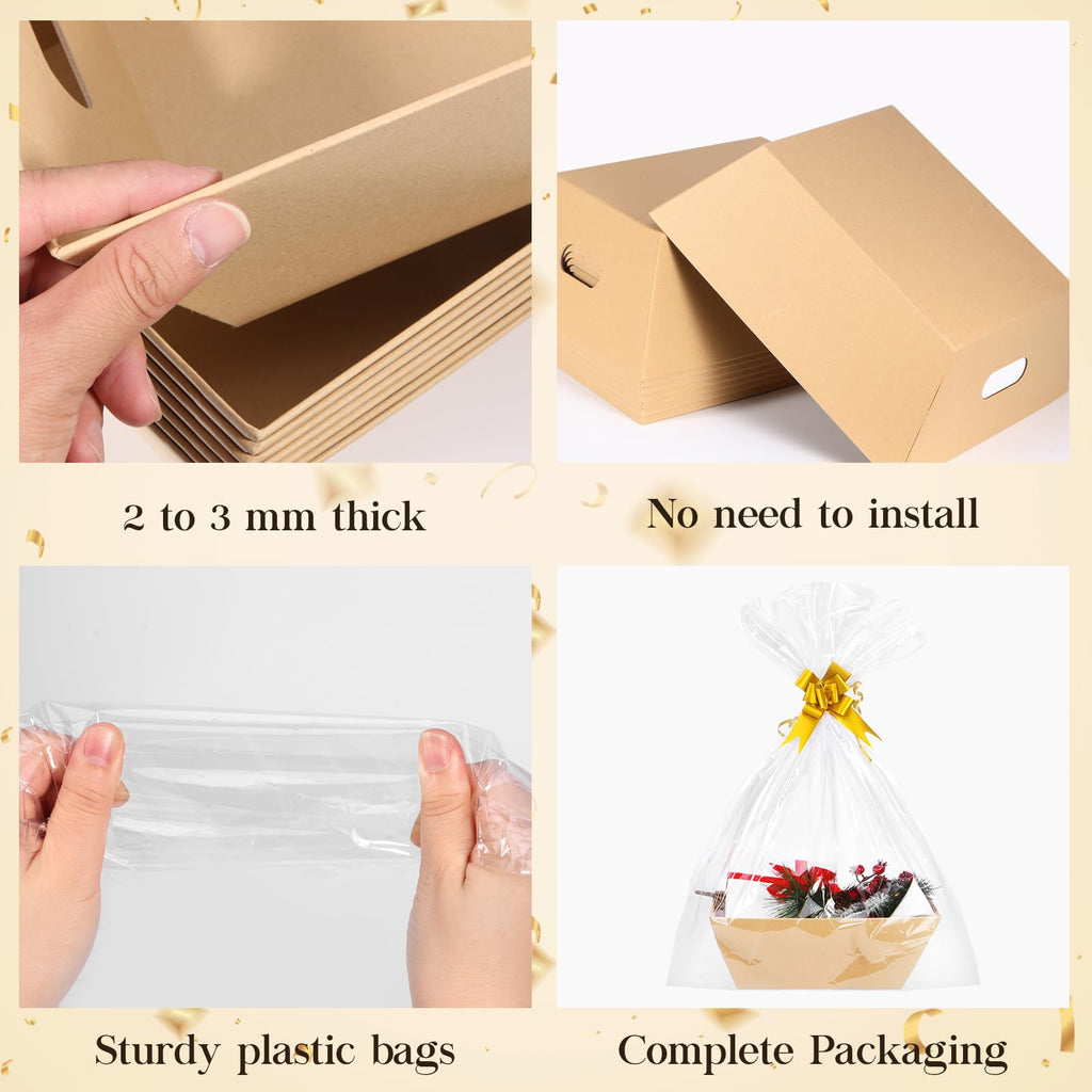 Aforoeoa 10Pack Baskets For Gifts Empty, 10X12   Thick Kraft Gift Basket With 10 Bows 10 Bags Empty Gift Baskets For Christmas,